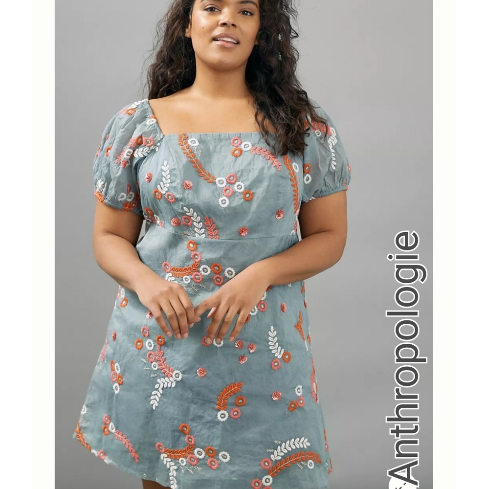 Anthropologie × Let Me Be Laurel Embroidered Mini Dress